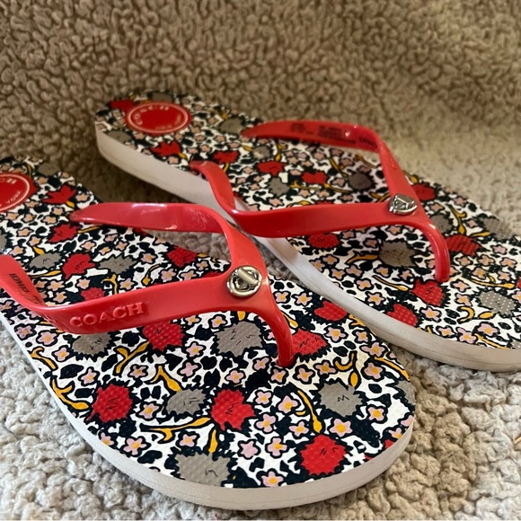 Coach Allison Red Orange Navy Blue White Sandals - Picture 2 of 3